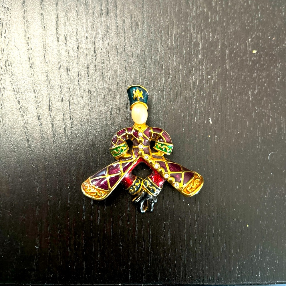 Joan Rivers Figural Cossack Dancer Man Brooch Pin In Red Enamel & Pearl